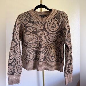 Tahari Beige and Black Patterned Crew Neck Sweater